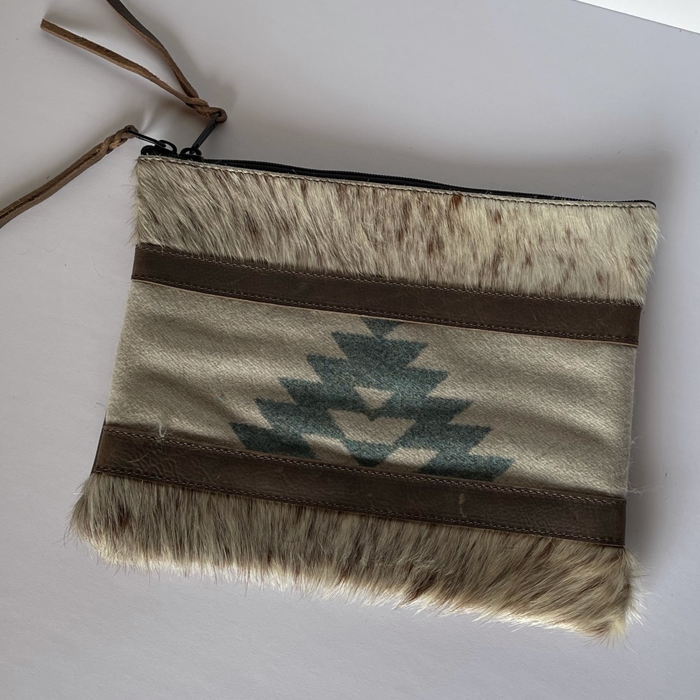 Pendleton and Cowhide Clutch with leather Back